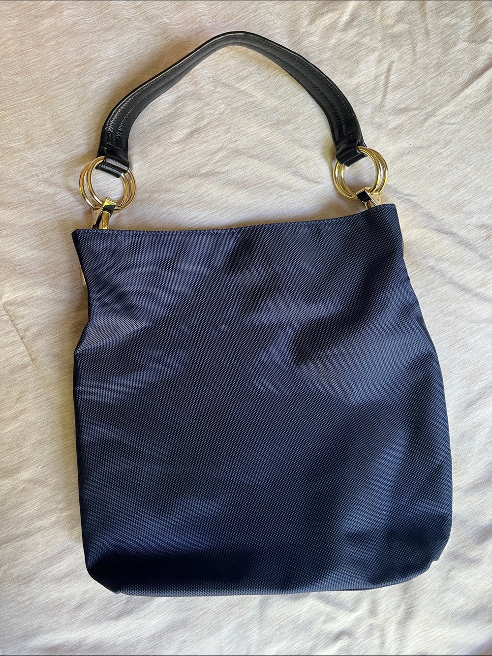 JPK Paris 75 Navy Nylon Shoulder Bag with Gold Detail